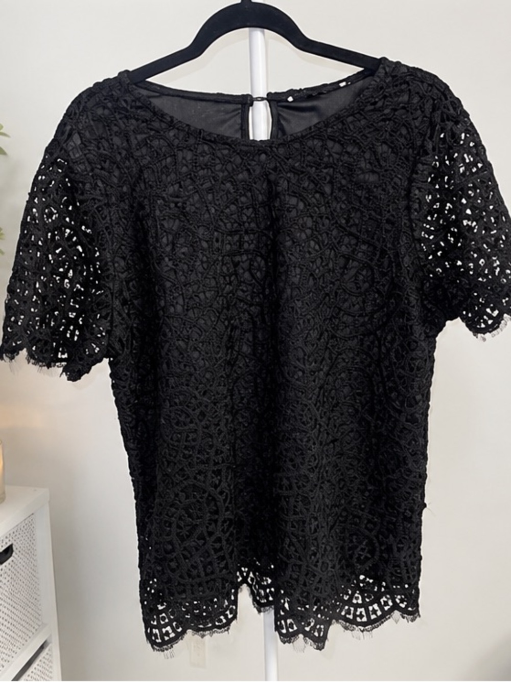 Black Lace Short-Sleeve Women's Top